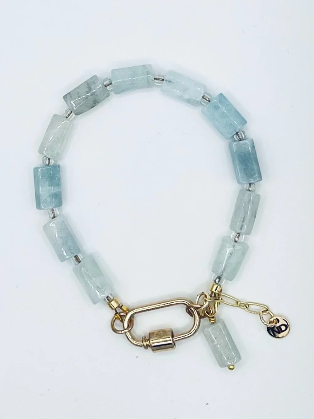 Natural Aquamarine Bracelet – Genuine Gemstone Beaded Bracelet with Gold Clasp